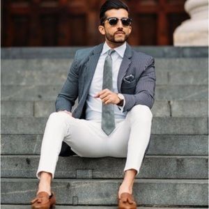 Ermenegildo Zegna Charcoal Gray Pinstripe Suit Jacket